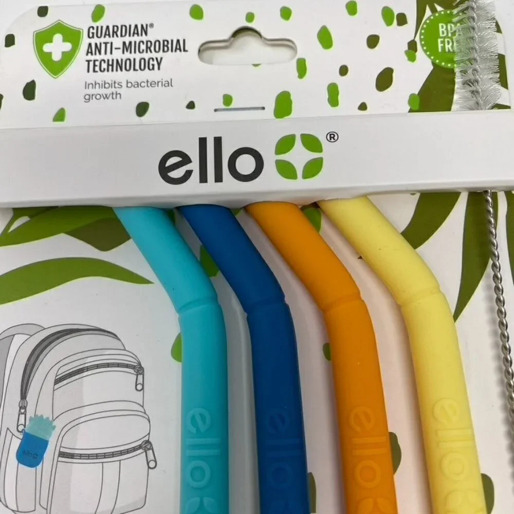 Ello Kids Fold and Store Silicone Straw Set with Case
